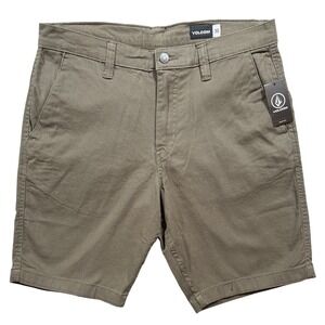 Volcom Men's Road Trip Cotton Stretch Shorts 'Military Green' Size 30 NWT - 501